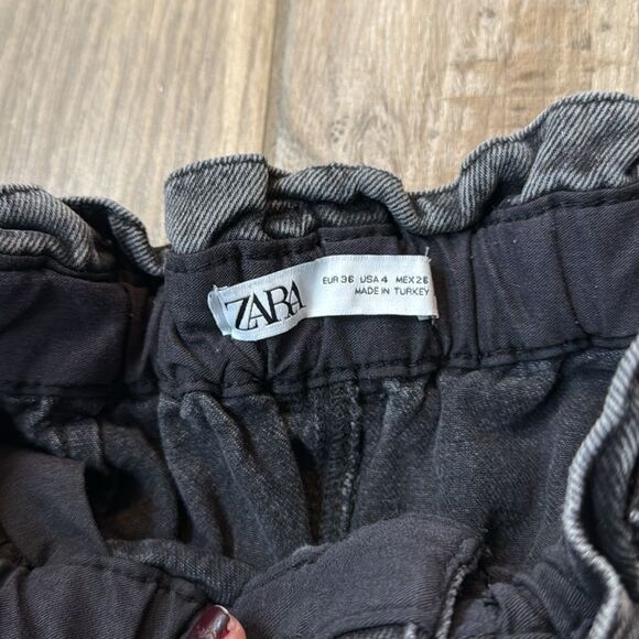 Zara Baggy Paperbag Jeans - Womens Size 4 - Crop High‎ Waisted Black Wash - Picture 4 of 13